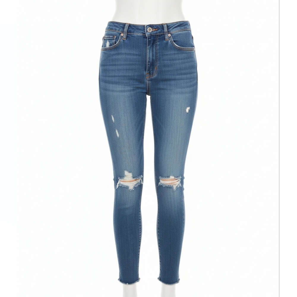 Zara Trafaluc Distressed Ripped Skinny Jeans Blue Size 6 / 38 - Picture 3 of 16